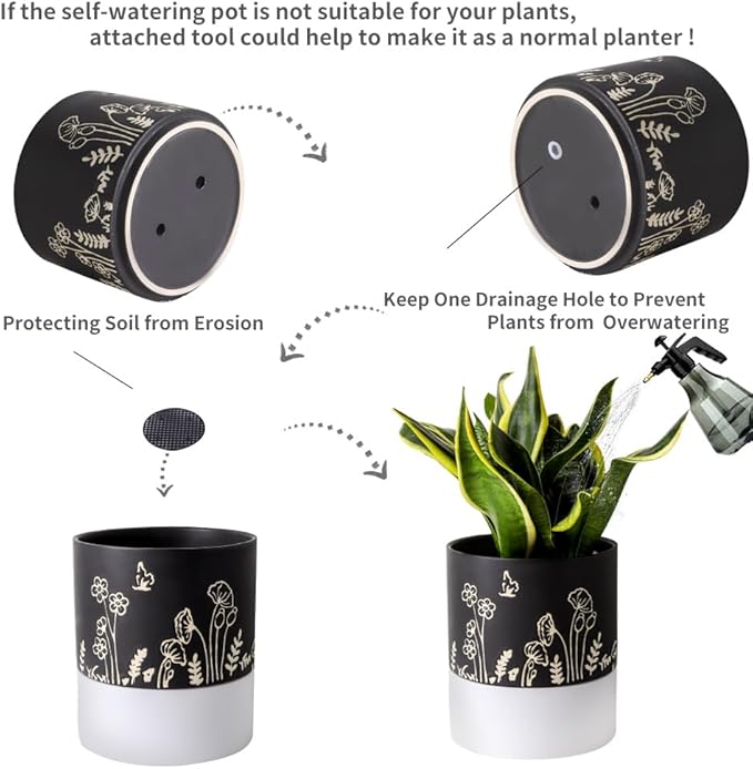 Nihow Self Watering Plant Pot: 6 Inch Ceramic Planter - Image 7
