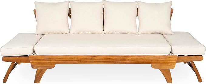 Christopher Knight Home Gary Patio Convertible Couch, Wooden Outdoor Daybed - Image 7