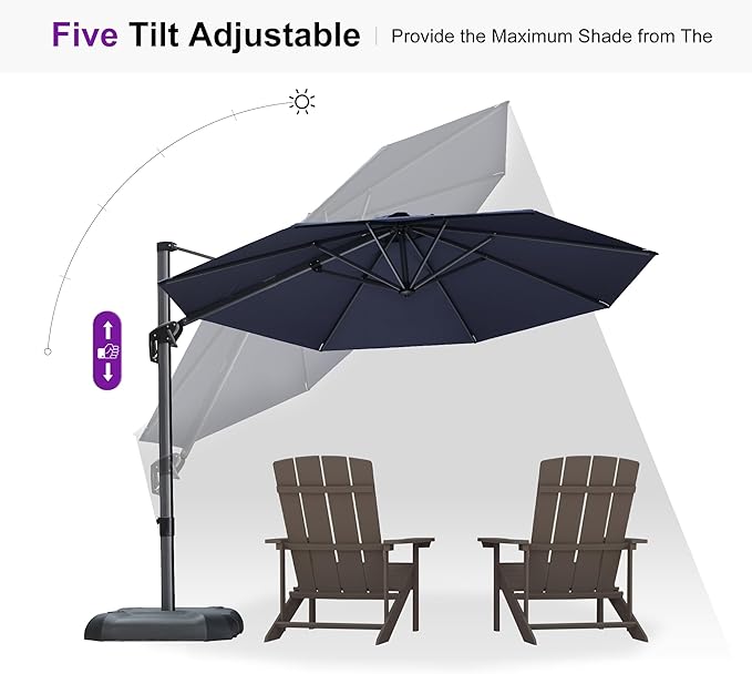 PURPLE LEAF 10 Feet Patio Umbrella Outdoor Cantilever Round Umbrella Aluminum - Image 5