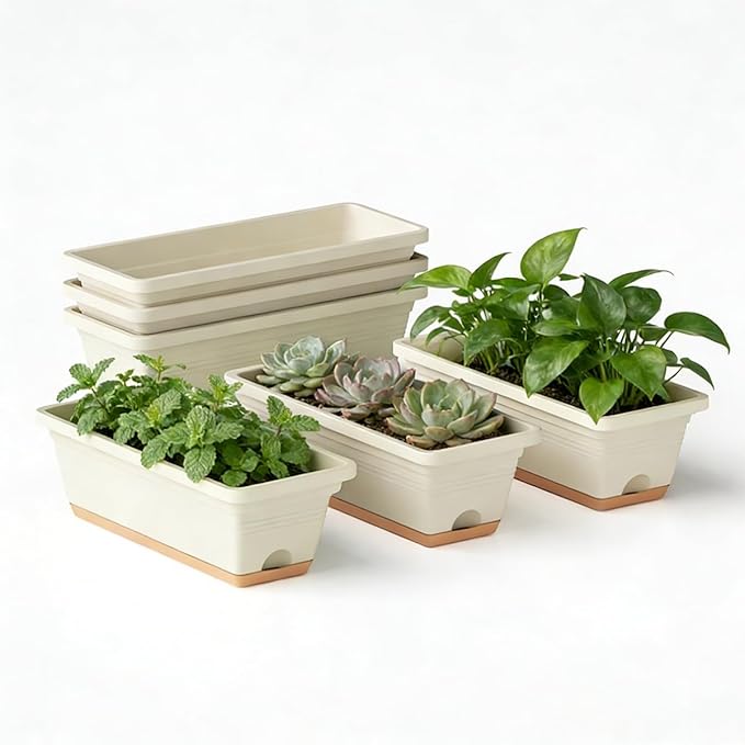 Window Box Planter, 6 Pack Plastic Vegetable Flower Window Planters Boxes 16 by LesOasis