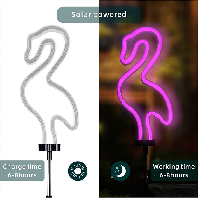 Flamingo Cactus and Mushroom Solar Garden Stake Lights Outdoor Waterproof Neon - Image 3