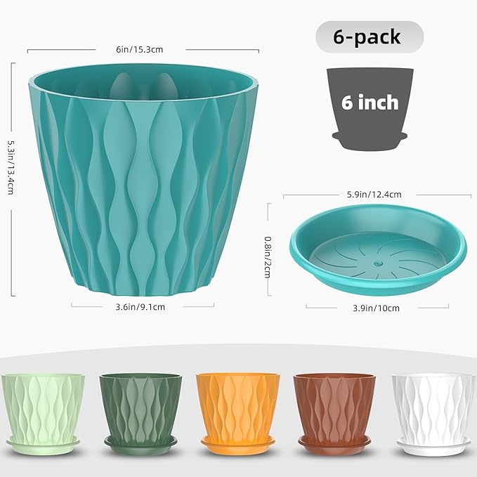6 Pack 6 Inch Indoor Plant Pots - Image 2