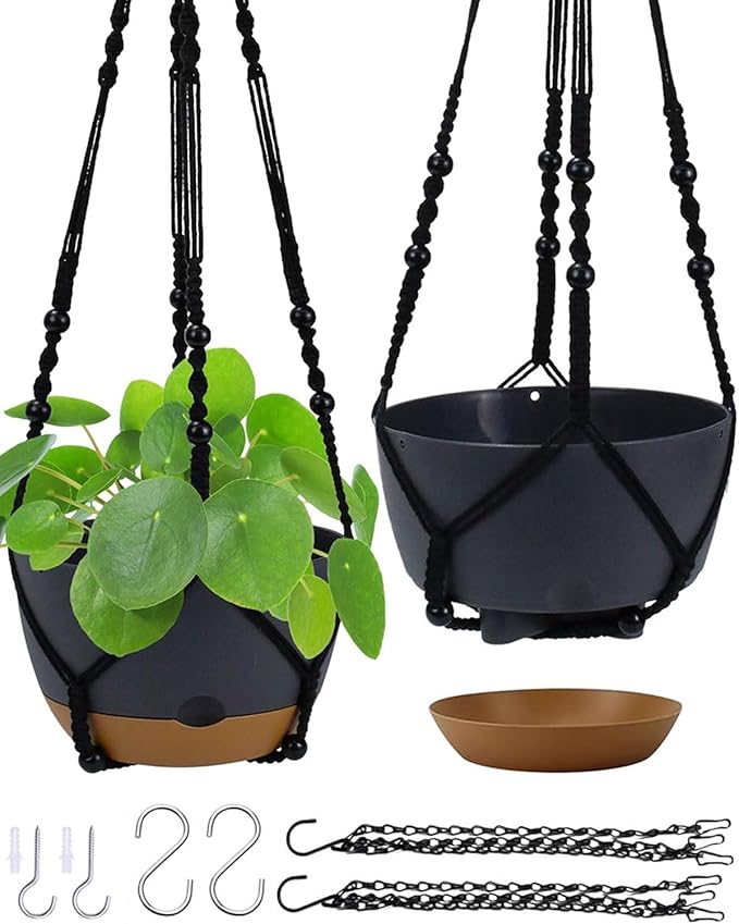 2 Pack Hanging Planters Set, 10 Inch Indoor Outdoor Hanging Plant Pot Basket by Koalaime