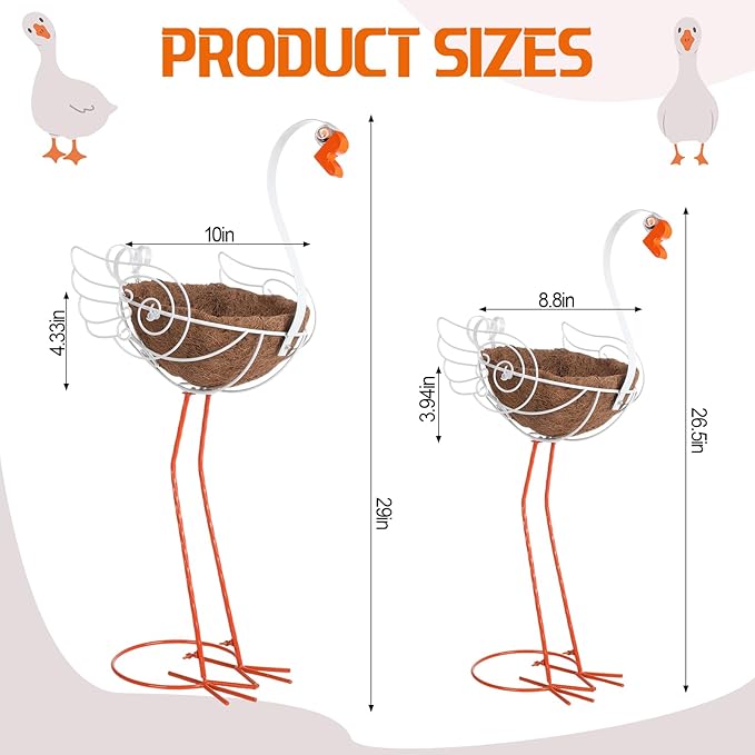 Set of 2 White Goose Outdoor Planters - Image 2