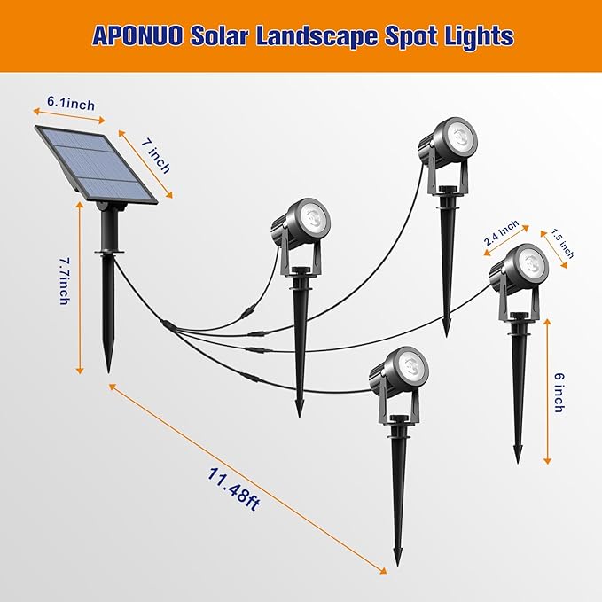 APONUO Solar Spot Lights Outdoor 4-in-1 Solar Landscape Lighting Dusk to Dawn - Image 6