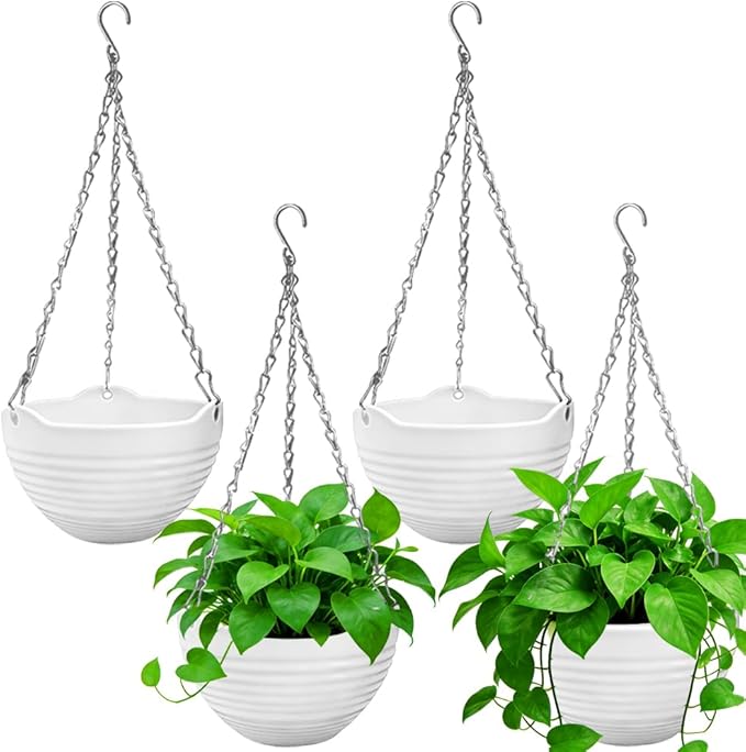 4 Pack 8 inch Hanging Planter Pots, Self-Watering Round Hanging Basket by Cshangzei
