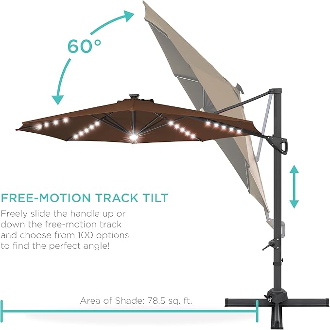 Best Choice Products 10ft Solar LED Cantilever Patio Umbrella, 360-Degree - Image 5