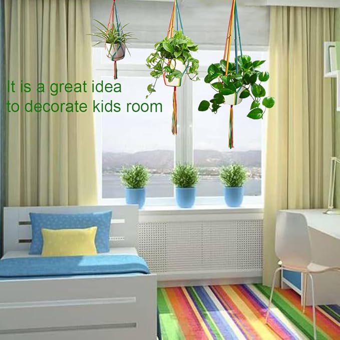 Rainbow Macrame Plant Hangers Indoor Outdoor, 3 Pack Different Size Flower Pot - Image 4