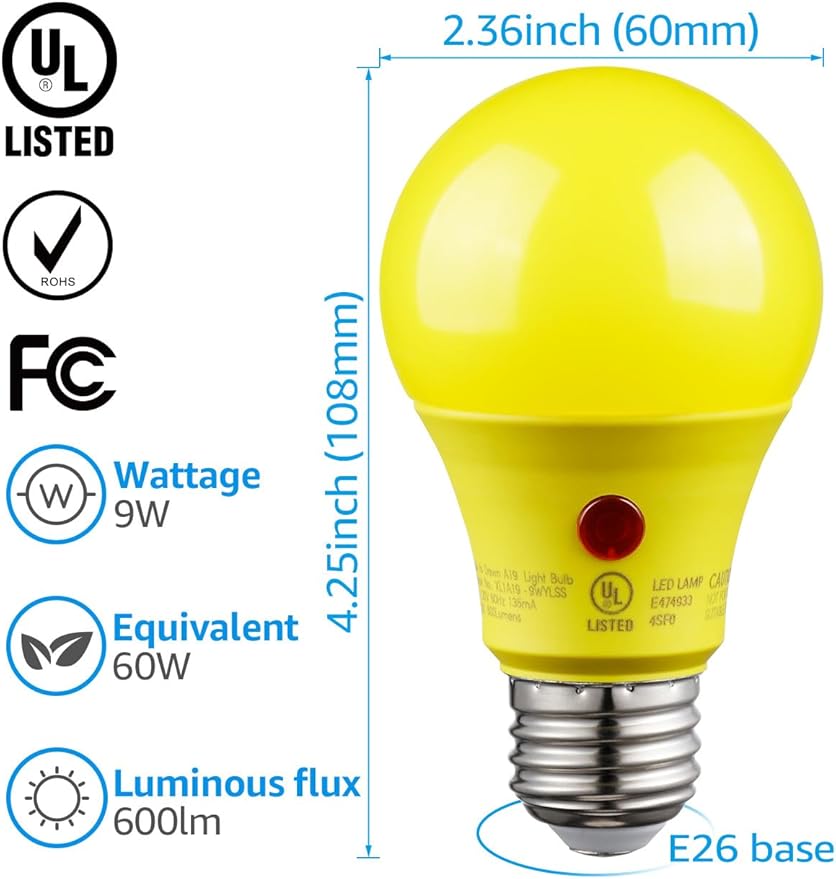 TORCHSTAR Yellow Dusk to Dawn Light Bulbs Outdoor, Sensor A19 LED Light Bulb - Image 6