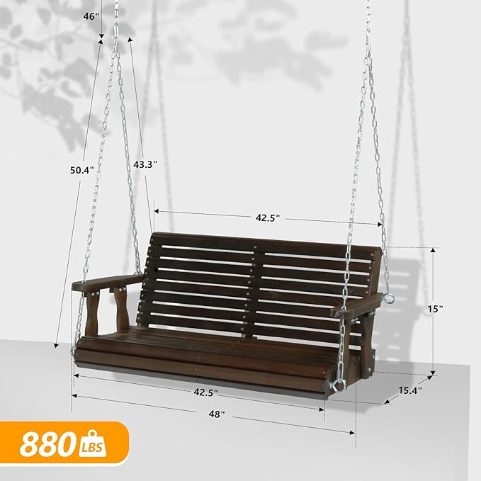 VINGLI Upgraded Patio Wooden Porch Swing - Image 5