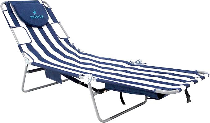 Ostrich Chaise Lounge Blue and White Striped - Image 6