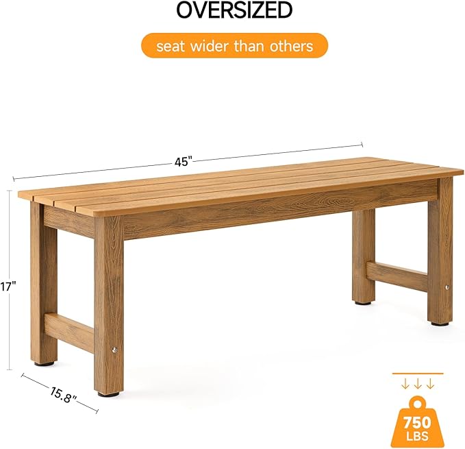 ONBRILL Outdoor Benches Weatherproof, 2-Person Poly Lumber Garden Bench - Image 3