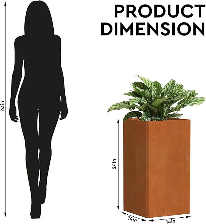 24" Tall Planter for Outdoor Plants, Large Outdoor Co-rten Steel Flower Pots - Image 3