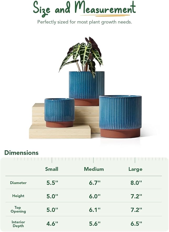 LE TAUCI Ceramic Pots for Plants, 8+6.7+5.5 Inch Plant Pots Indoor, Flower Pot - Image 6
