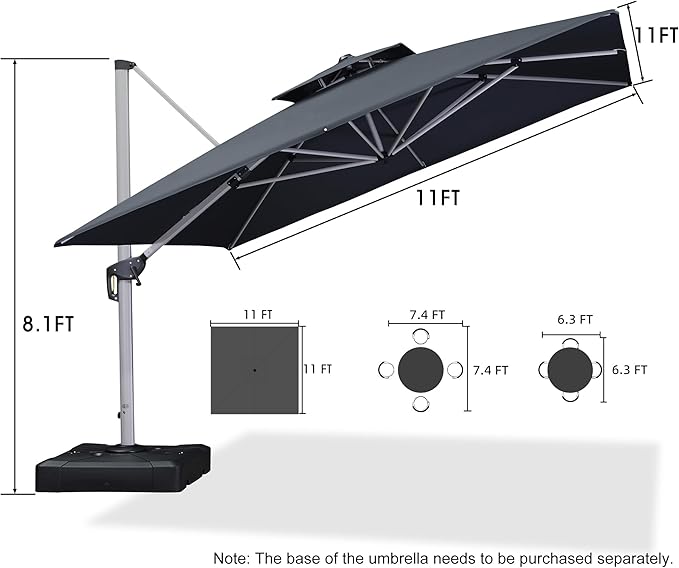 PURPLE LEAF 11 Feet Double Top Deluxe Square Patio Umbrella Offset Hanging - Image 9