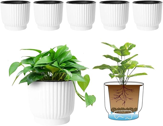 T4U 4.5 Inch Plant Pots Self Watering, 6 Pack African Violet Pots, Small Plant by T4U