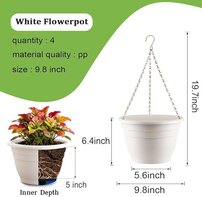 Hanging Planters 10 Inch, Self Watering Hanging Basket - Image 2