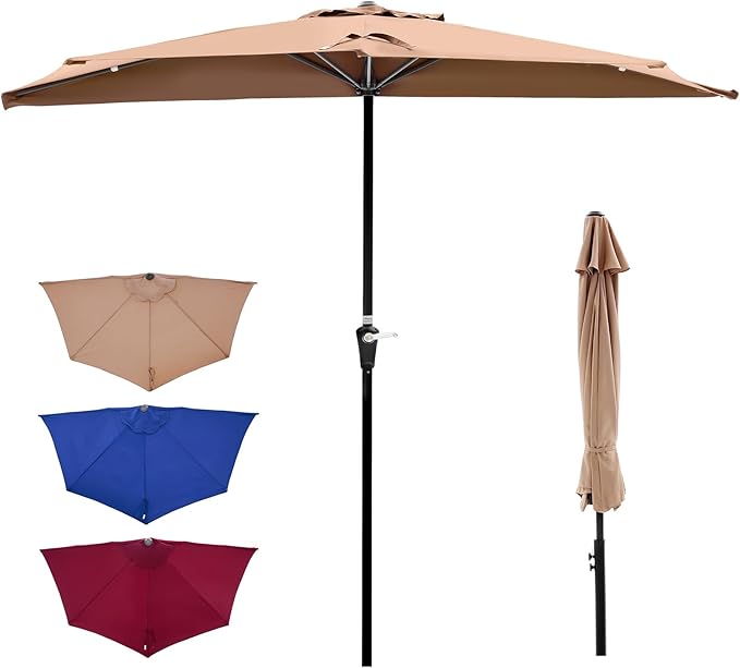 OLIXIS Half 9Ft Umbrella Outdoor Patio, Scalloped Patio Umbrella by OLIXIS