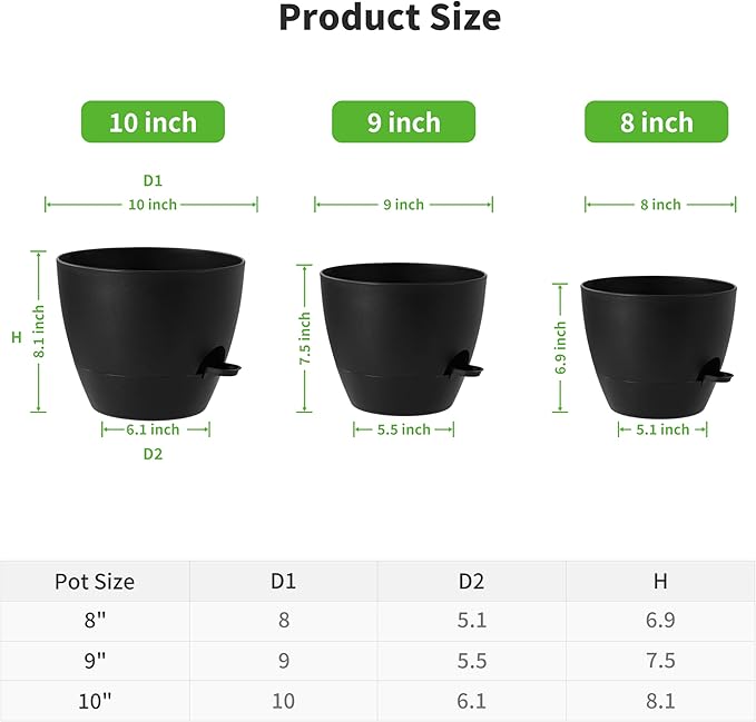 FaithLand 3-Pack Planter Pots, 10 9 8 Inch Self Watering Flower Pots - Image 2
