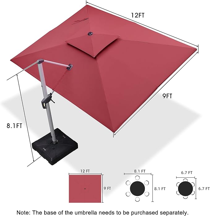PURPLE LEAF Rectangle Patio Umbrella 9' X 12' Large Cantilever Umbrella - Image 8