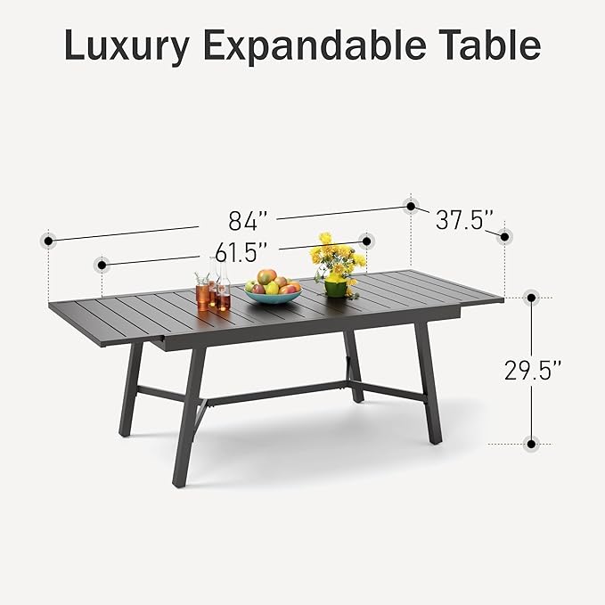 PHI VILLA Expandable Patio Dining Table Metal Outdoor Table - Image 3