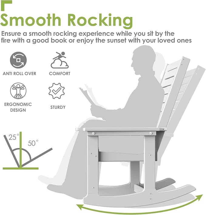 GREENVINES Outdoor Rocking Chairs | Set of 2 | Porch Rocker | HDPE Plastic | - Image 6