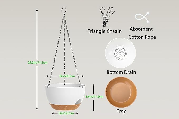 Hanging Planters 3-Pack, 8 Inch Self-Watering Hanging Pots - Image 2
