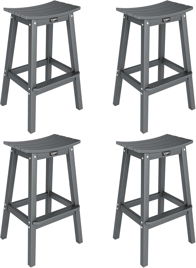 VINGLI 29 Inch Outdoor Bar Stools Set of 4, HDPE Weather Resistant Barstools by VINGLI