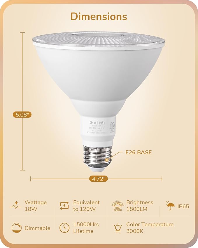 EDISHINE Flood Light Bulbs, PAR38 LED Outdoor Flood Light Bulbs, 120W - Image 8