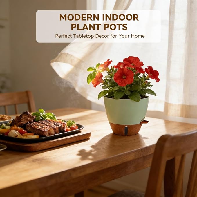 7/6.5/6/5.5/5 Inch Self Watering Pots, Plastic Flower Pots - Image 2