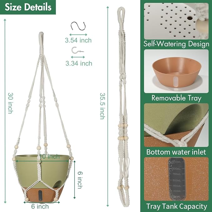 Self-Watering Hanging Planters for Indoor Plants Set 2-Piece Includes Plant - Image 2