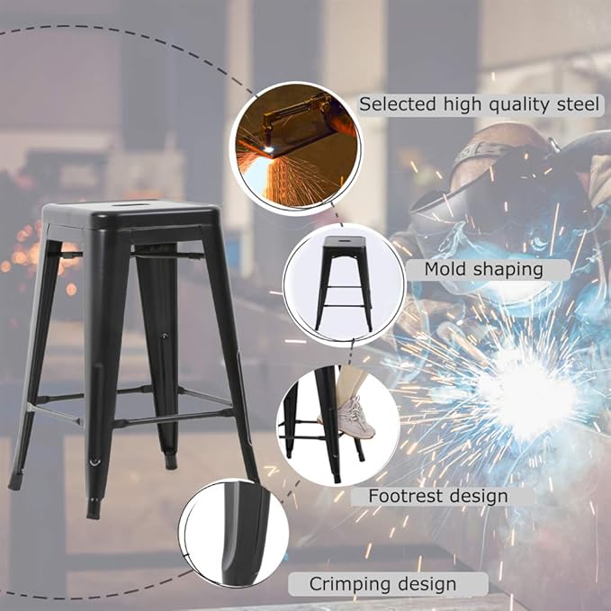 FDW Metal Bar Stools Set of 4 Counter Height Bar Stools 24 Inches Industrial - Image 7