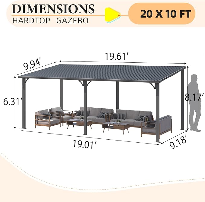 AECOJOY 10' x 20' Outdoor Hardtop Metal Gazebo - Image 4