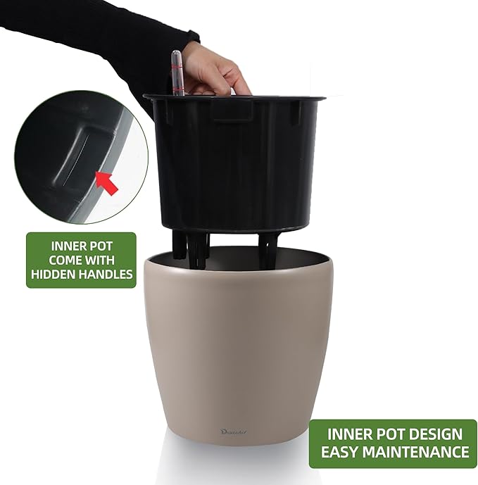 Dexceder 9x8 Inches Self Watering Planter Indoor Outdoor, Inner Pot Design - Image 4