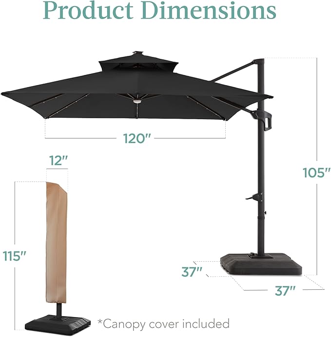 Best Choice Products 10x10ft Cantilever Patio Umbrella w/Base Included - Image 7