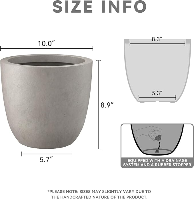 Kante 10 Inch Dia Round Concrete Planter, Indoor Outdoor Large Plant Pot - Image 2