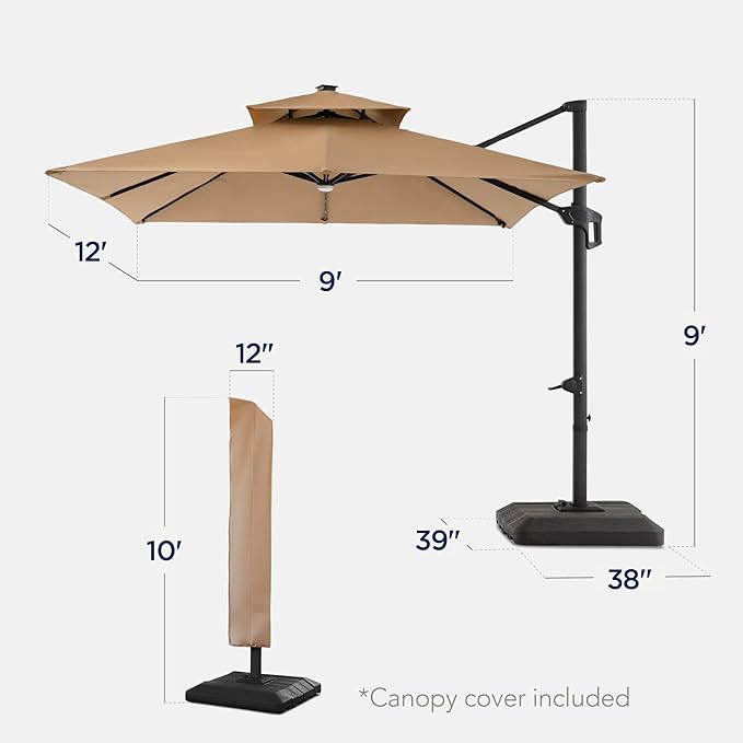 Best Choice Products 9x12ft LED Cantilever Patio Umbrella w/Base Included & - Image 2