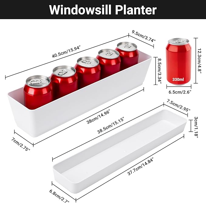 GREANER 16x3.8 Inch Window Boxes Planters, Indoor Succulent Cactus Flowers - Image 2