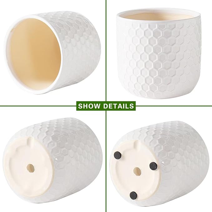 Docrin Plant Pots Indoor with Drainage: 6.4+5.3+4 Inch Ceramic Flower Pots - Image 3
