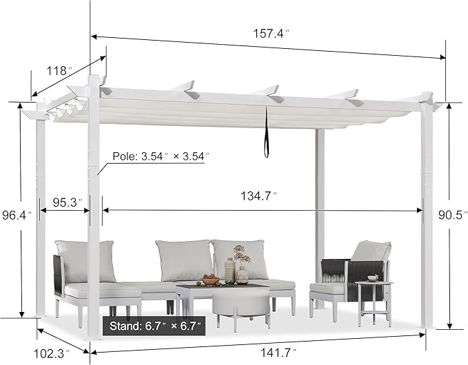 PURPLE LEAF 10' x 13' Aluminum Outdoor Pergola White Retractable Pergola - Image 2