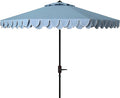 SAFAVIEH 9ft Outdoor Patio Umbrella, Baby Blue & White Trim, Auto Crank Tilt by SAFAVIEH