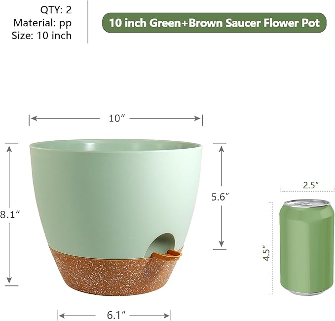 10 inch Self Watering Pots, 2 Pack Plastic Planters - Image 3
