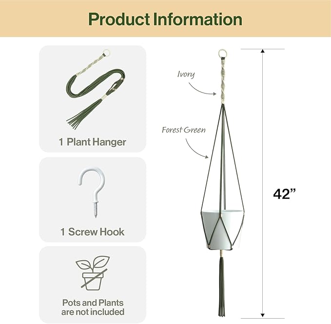 Macrame Plant Hanger Polyester Rope 42 Inch Outdoor Indoor Adjustable Hanging - Image 3
