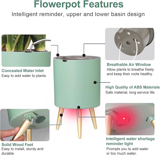 7.8 Inch Planter Pot with Metal Craft Legs, Self Watering Planter Pots with - Image 3