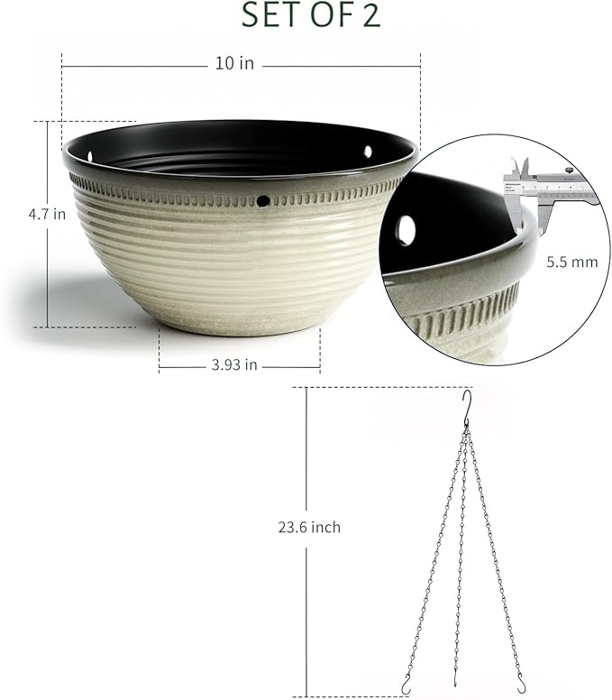 2 Pack Hanging Planters for Indoor Outdoor Plants, 10 Inch Hanging Planter - Image 3