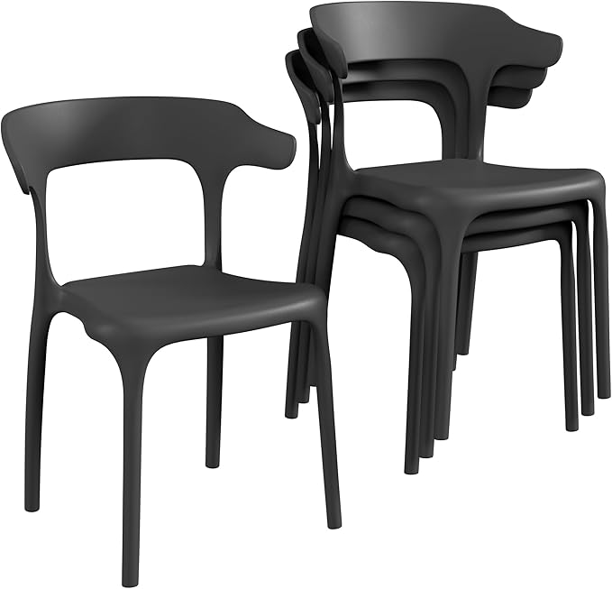 VECELO 4 Pack Plastic Stacking Chairs, Stackable Dining Chairs - Image 9