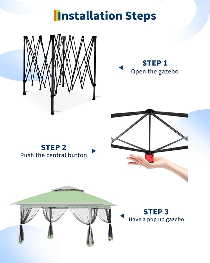 Canopy Tent 13x13 ft, Pop Up Gazebo One-Push Setup - Image 4