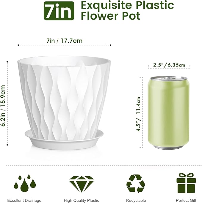 7 inch Plant Pots for Indoor Outdoor Plants, 5 Pack Thick Nursery Pots - Image 2