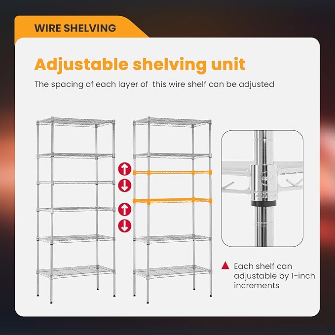 BestOffice Adjustable Wire Shelving Storage Shelves Heavy Duty Shelving Unit - Image 5