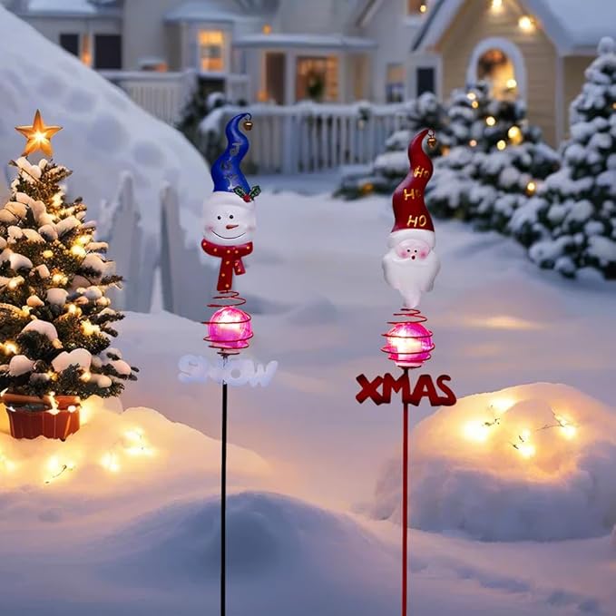 Christmas Solar Garden Stake Lights, 2 Pack Snowman＆Santa Claus Xmas Pathways - Image 7